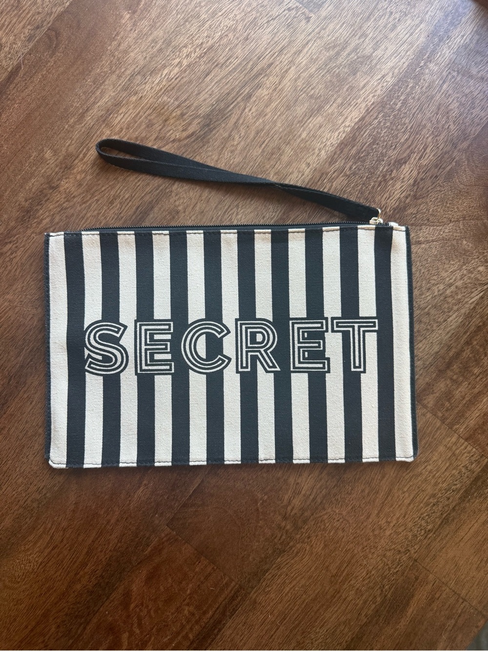 Victoria's Secret Black and White Striped Wristlet Clutch Pouch